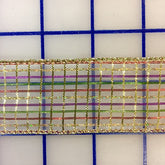 Wired Ribbon - 1.5-inch Metallic  Gold with Green, Magenta and Red Stripes